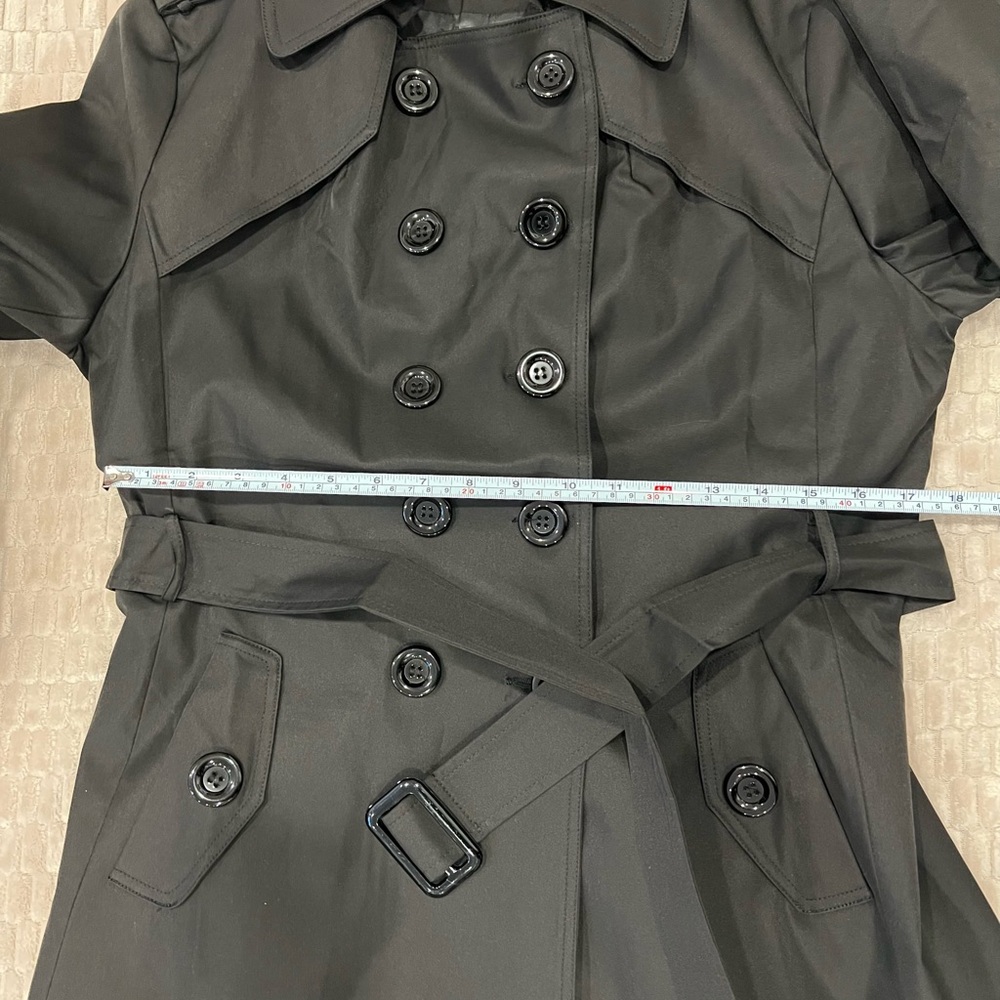 🚫SOLD ON MERC🚫 NWT Black Trench Coat women’s double breasted mid length sz 6 - Picture 11 of 14